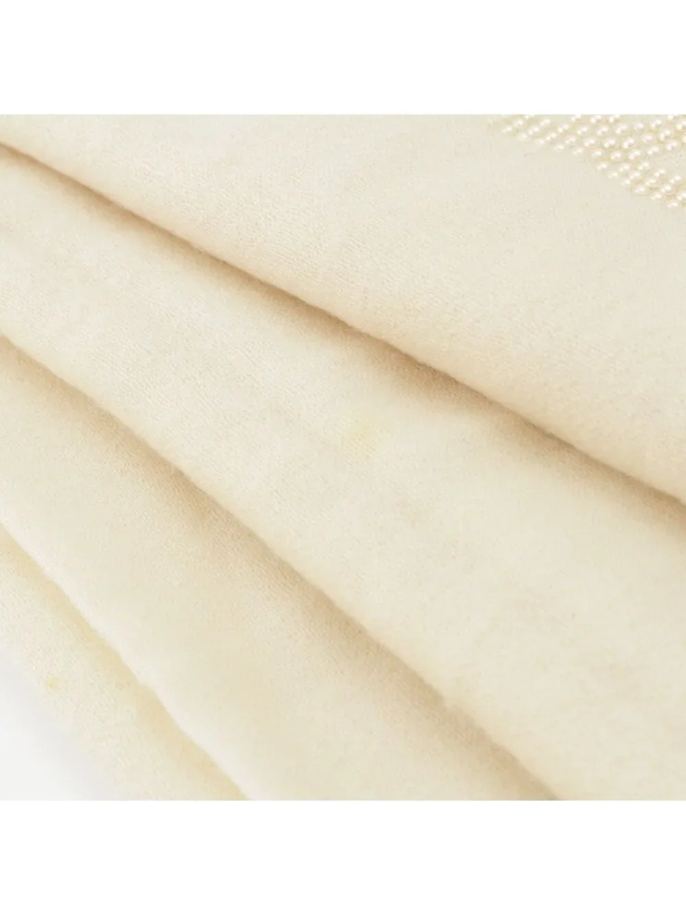 Chanel Cashmere Pearl CC Logo Large Scarf Shawl White